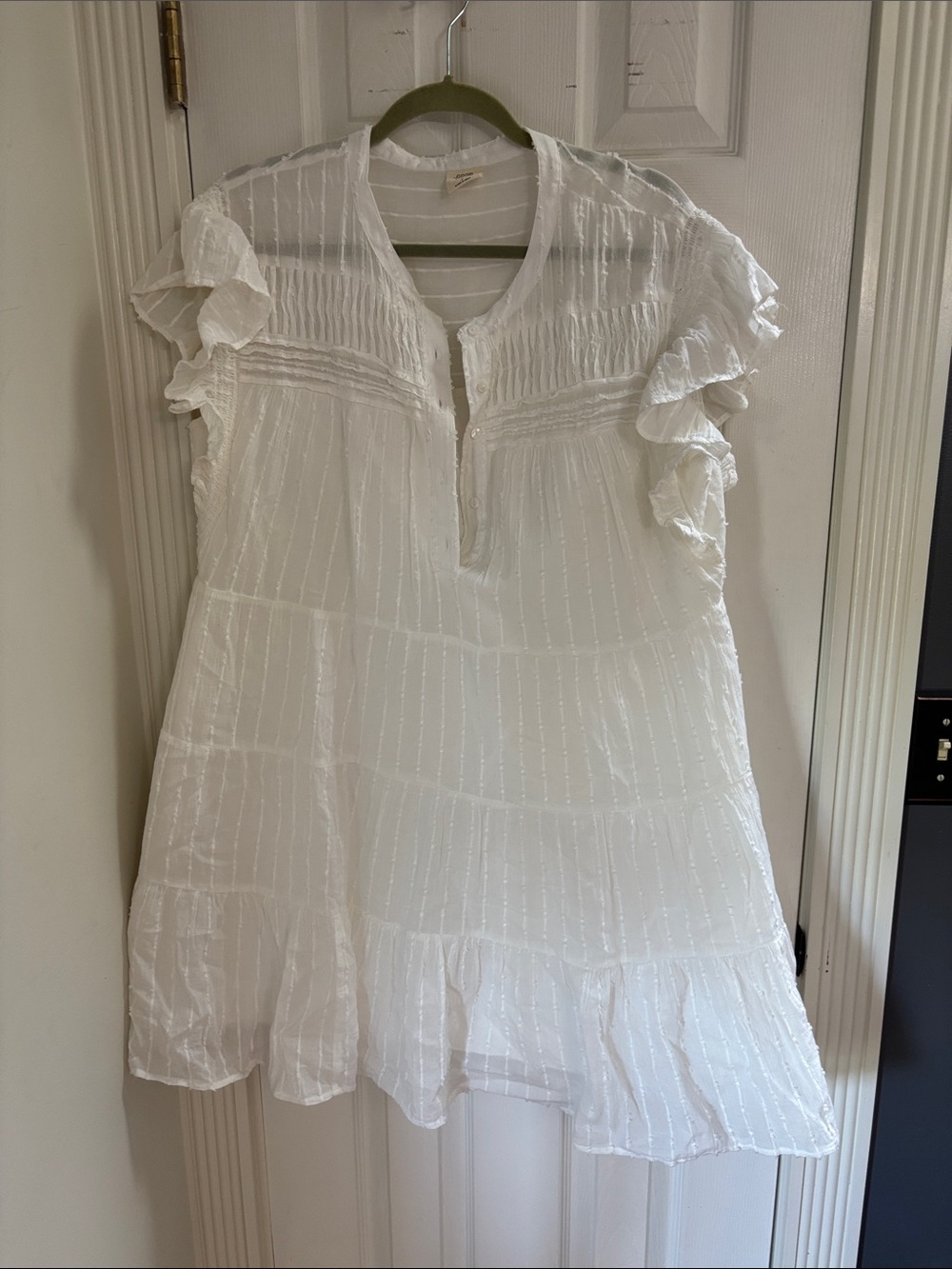 Women's White Ruffle Sleeve cotton Dress - Lightweight Summer Dress